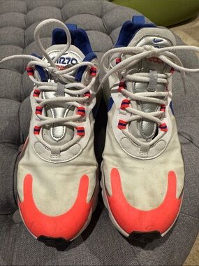 Nike White Sneakers with Bright Coral Toe and Blue Accents